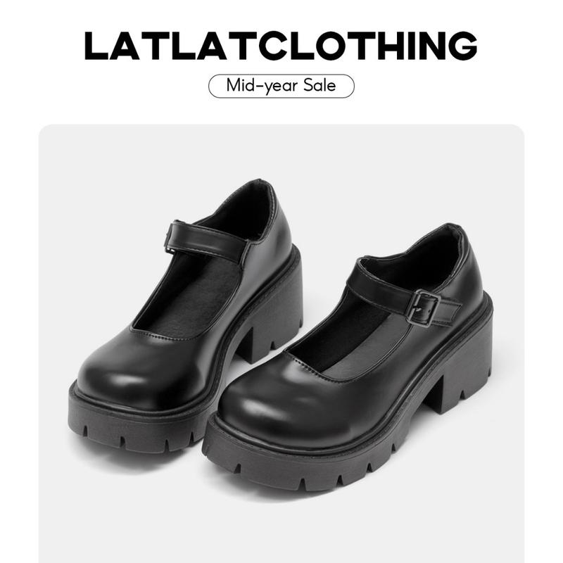    BẢN DA LÌ - QUAI DÁN   Giày Lolita đế cao 5cm bản đế cứng không biến dạng quai dán - B7 Shoes Nữ 