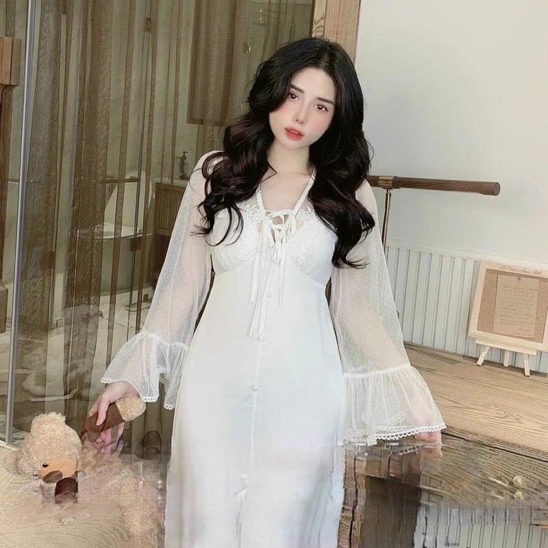 Váy ngủ dáng dài tay xoè tiểu thư 3