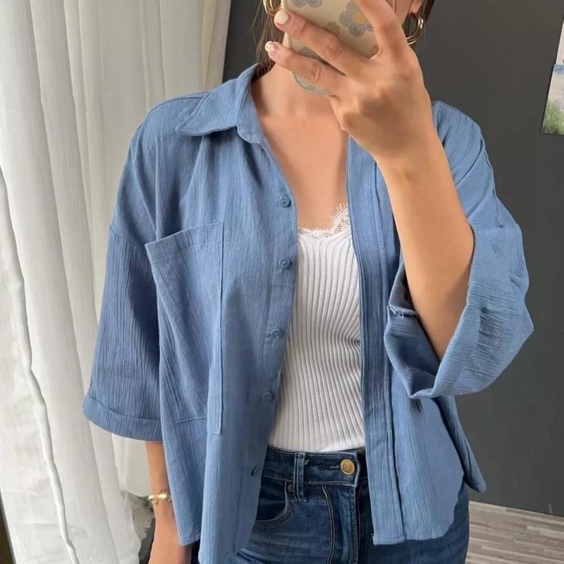 Kemeja Linen Wanita / Atasan Wanita Korean Style / COZIE TOP KEMEJA LINEN /   Blouse Korea Polos 120 Baju Crinkle Kancing Panjang Flowy Mewah 1