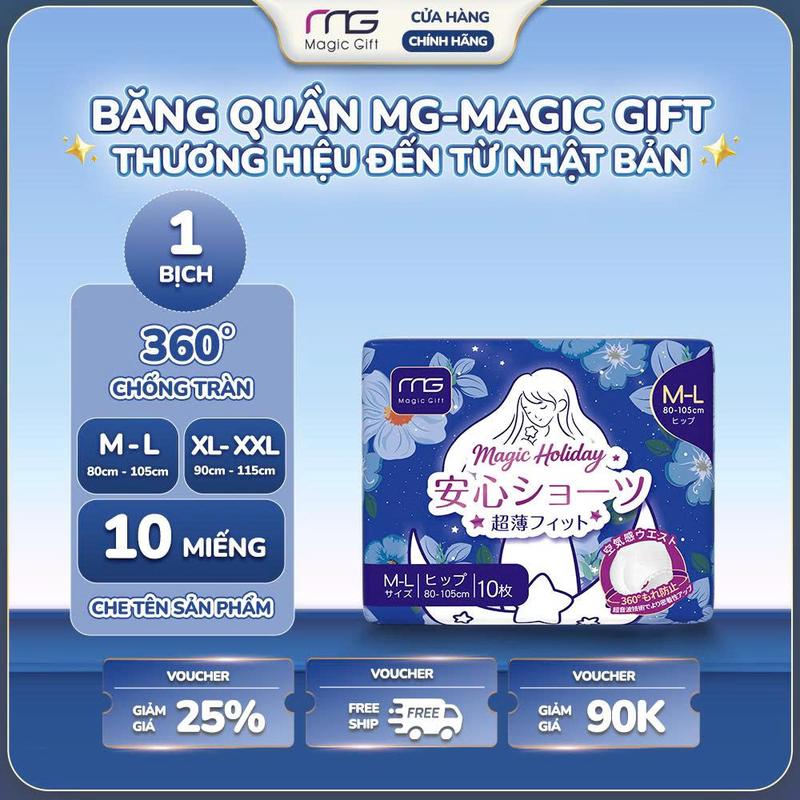   1 BỊCH 10 MIẾNG TRẢI NGHIỆM  Băng Vệ Sinh Dạng Quần MagicGift Đai Eo Co Dãn Chống Tràn 360° Sử Dụng Ngày Đêm Phù Hợp Phụ Nữ Mang Thai Và Sau Sinh 