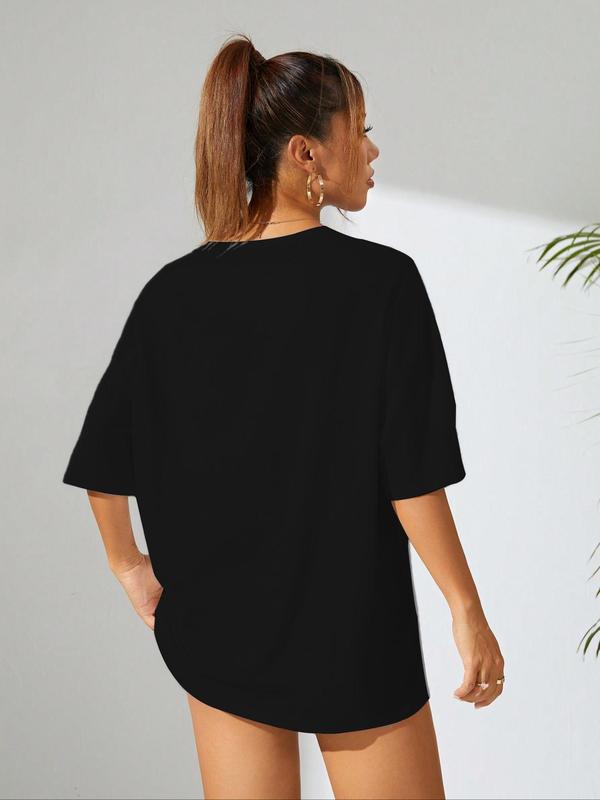Women's Letter & Figure Print Round Neck Graphic Baby Tees Y2k Tee, Casual Streetwear Star Print Half Sleeve Oversized T Shirt for Summer, T Shirts for Women, Graphic Tee, Summer Clothes, Clothing 6
