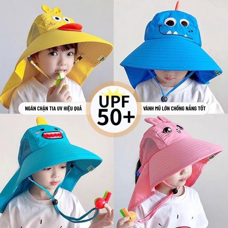 Mũ Chống Nắng Đi Biển Cho Bé Nón Tai Bèo Rộng Vành Kèm Còi Chống Lạc Che Nắng Phối Lưới Thoáng Khí Cho Bé Trai Bé Gái