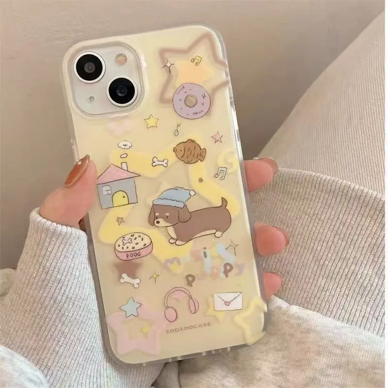 Ốp Điện Thoại, Thiết Kế Cún chó Con Star Nightcap, Tương Thích Với iPhone 14, 16, 11, 15, 12, 13, 11PRO, 16PRO, 12PROMAX, 16PROMAX, 16PLUS, 15PLUS, XR, X / XS, Phong Cách Tươi Mới, Tản Nhiệt, 9PII 1