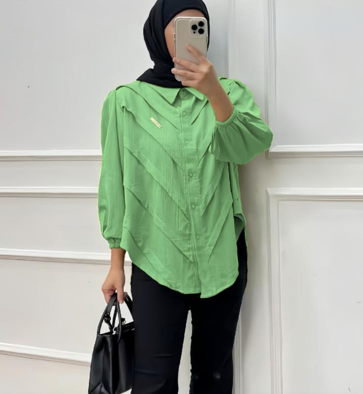 Kemeja Winuri Wanita Polo Linen Polos Lengan Balon M L XL XXL Cantik Formal Busui Panjang Atasan Variasi 2