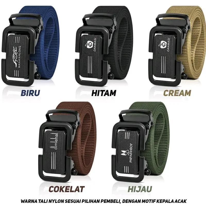 Gesper Men  Sabuk Ikat Pinggang Pria Tali Nylon Kepala besi model Pengunci Otomatis Belt Kanvas sabuk  kopel 1