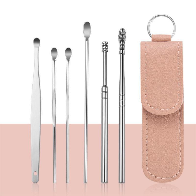 6pcs Ear Wax Cleaning Tool Set With Storage Bag, Portable Ear Pick Tool For Home & Travel 4