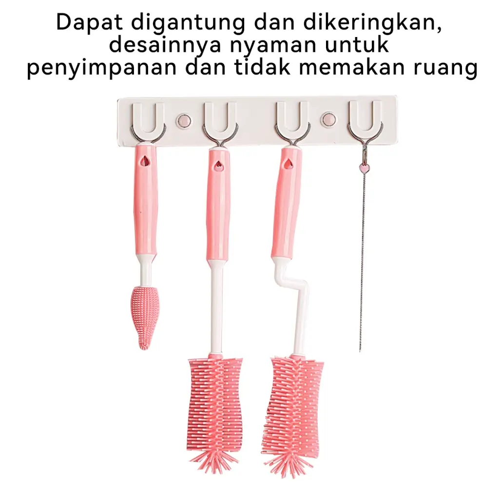 DADAWARD Sikat Botol Silikon Set / 3 in 1 Sikat Pembersih Botol Sedotan / Dot Susu Bayi Sikat Cuci Botol Silikon Set Brush Bottle No Warranty Red Baby Bottle Cleaners emulait  botol Tanpa Garansi Blue