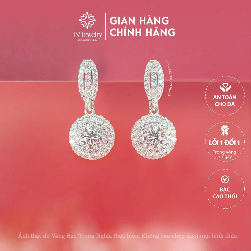 (Dành cho dái tai nhỏ) Bông tai nữ bạc ý cao cấp đính đá, đá chủ 6mm, đường kính 7mm chốt đùi gà, đeo hàng ngày - BT 1170 0