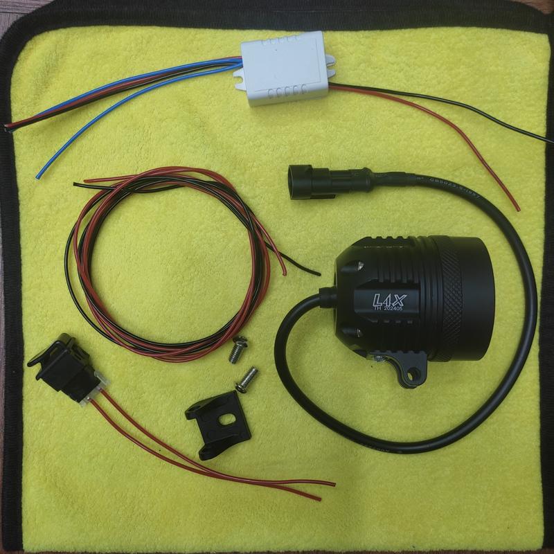 [VG25] Đèn Led trợ sáng L4x + công tắc + mạch Passing V2 - 260cm dây điện - gắn cho xe số côn tay xe tay ga dùng nguôn 12V DC