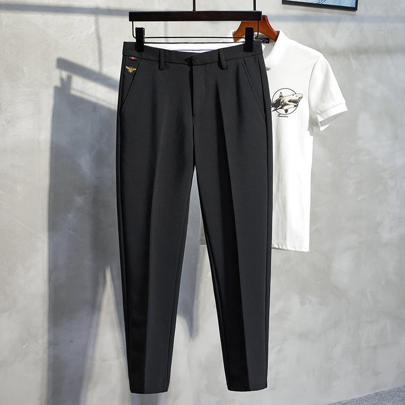 Men's Slim Fit Black Pants - Korean Style Casual Trousers | Summer Thin Stretch Ankle Length Dress Pants for Men (Trendy Office/Streetwear) 3