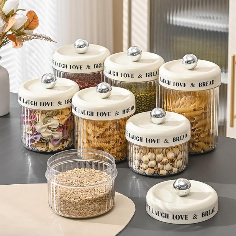 Coffee Bean Storage Jar, 1 Count Clear Food Storage Container with Lid, Dustproof Food Preserving Container for Home Kitchen Dormitory Office, Utensils 2