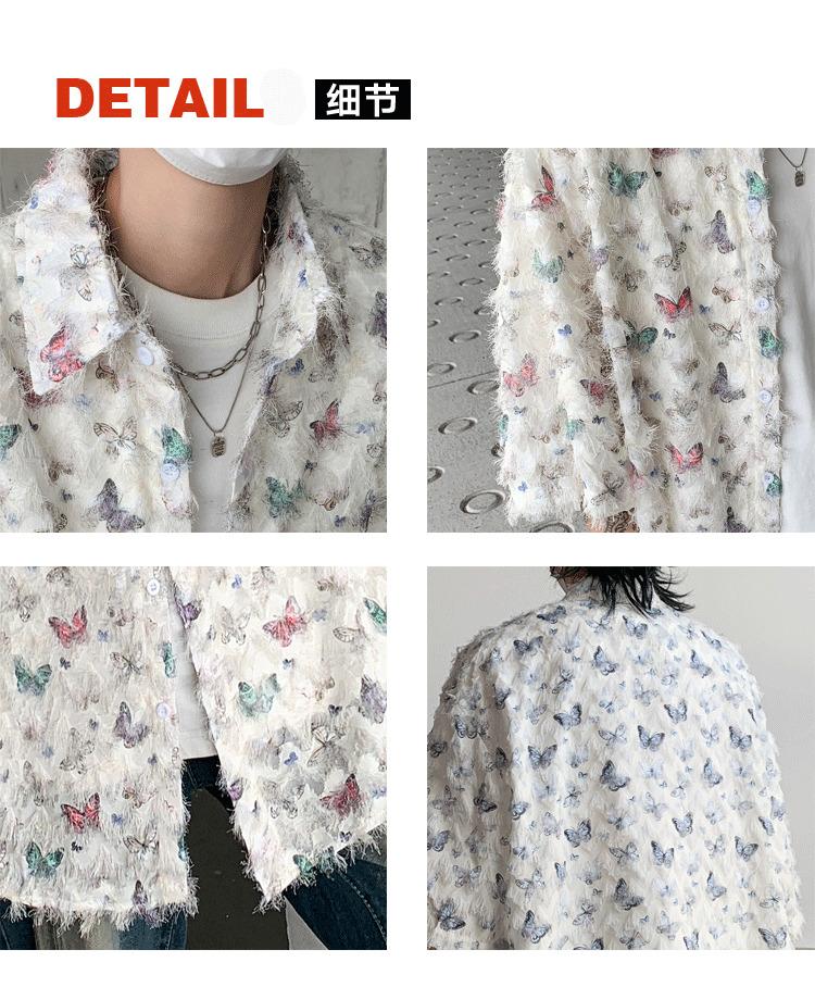 Product Introduction of Summer Design Butterfly Three-Dimensional Tassel Shirt Short Sleeve Men's Niche Vintage Shirt Coat Fashion Brand Couple's Tops 3