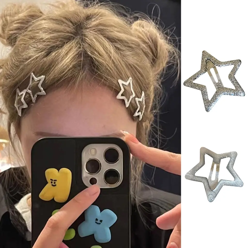 2x Bling Hair Pins Clip Women Headwear Hair Accessory Star Duckbill Clip Teen Girl Hair Salon Hairpin Y2k Jewelry-Decor