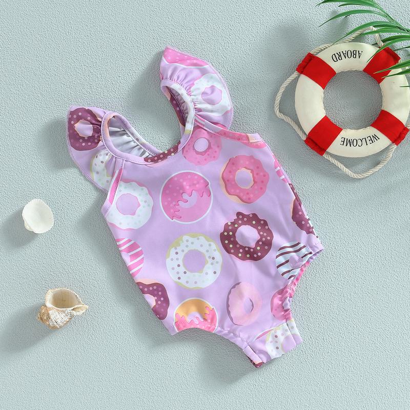 Product Introduction of Baby Girls Summer Casual Romper Swimwear Sleeveless Cartoon Donut Print Bathing Suit 36