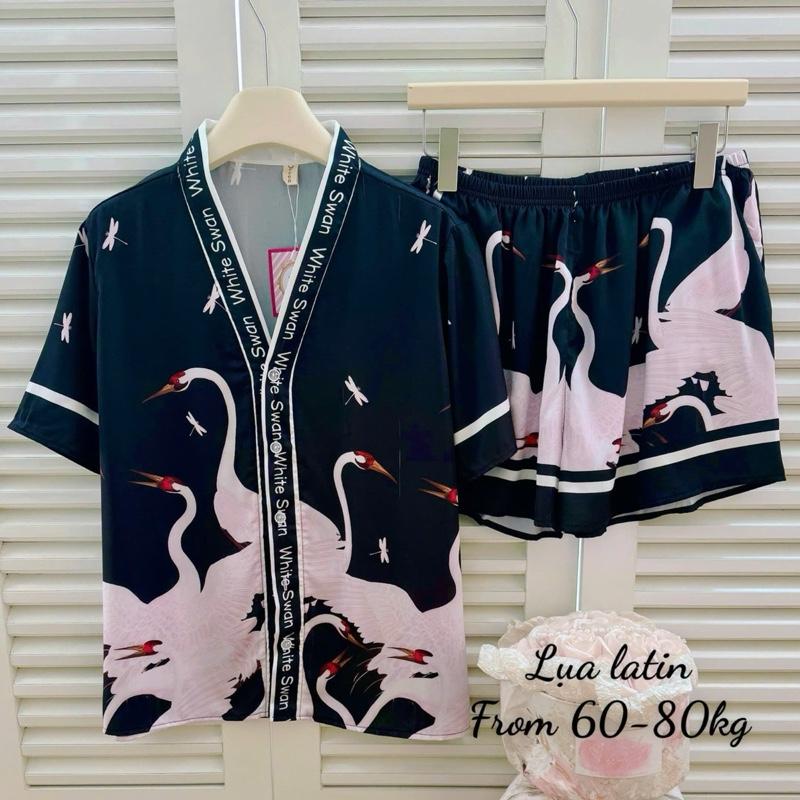 BIGSIZE (60-78kg ) 20 mẫu PIJAMA CỔ TIM TAY NGẮN QUẦN ĐÙI  THIẾT KẾ CAO CẤP Nữ Women Áo Ngủ Quần Ngủ  Kem big size pizamanu Nhung 5