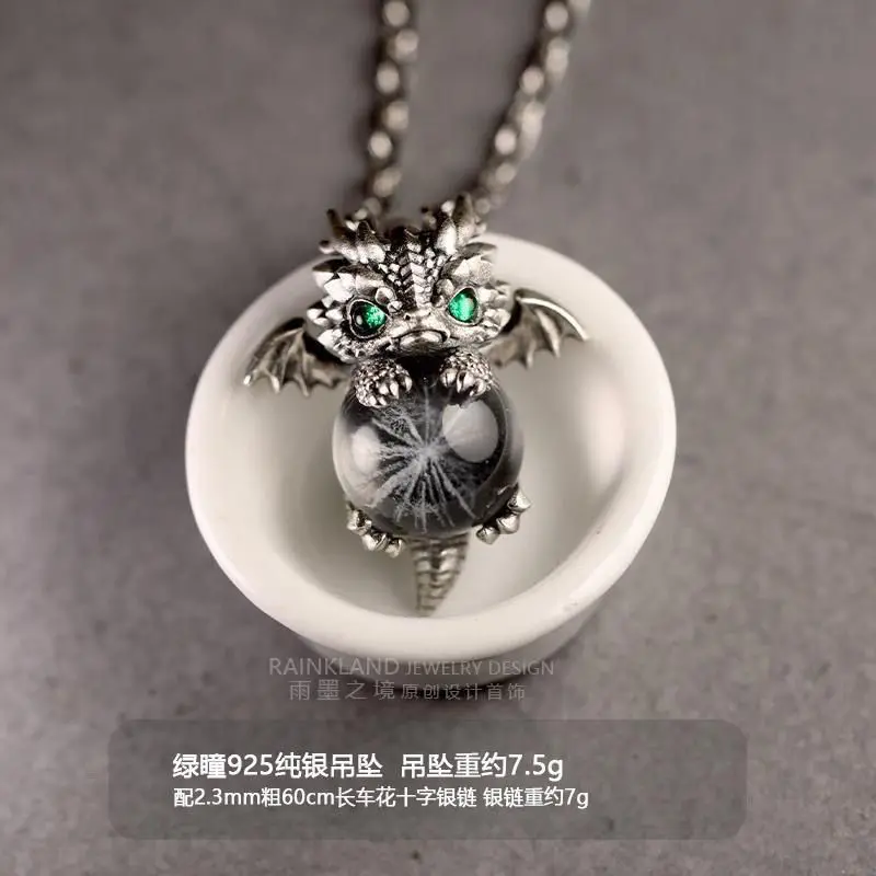 Cute Dragon Retro Exquisite Couple Pure Silver Necklace Pendant