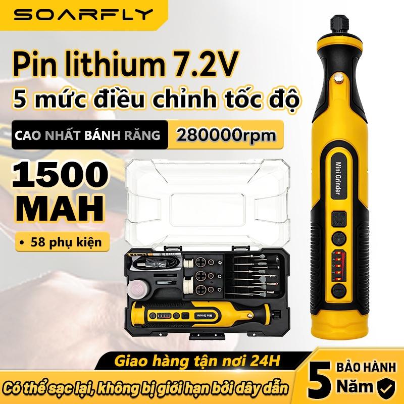 SOARFLY 【Bộ 58 món 7.2V Máy mini mài cầm tay mài đánh bóng mini Máy mài khắc đa năng 3 tốc độ quay Máy khoan điện mini cầm tay cắt sạc pin Cắt khắc phay mài vẽ cắt tỉa đánh bóng