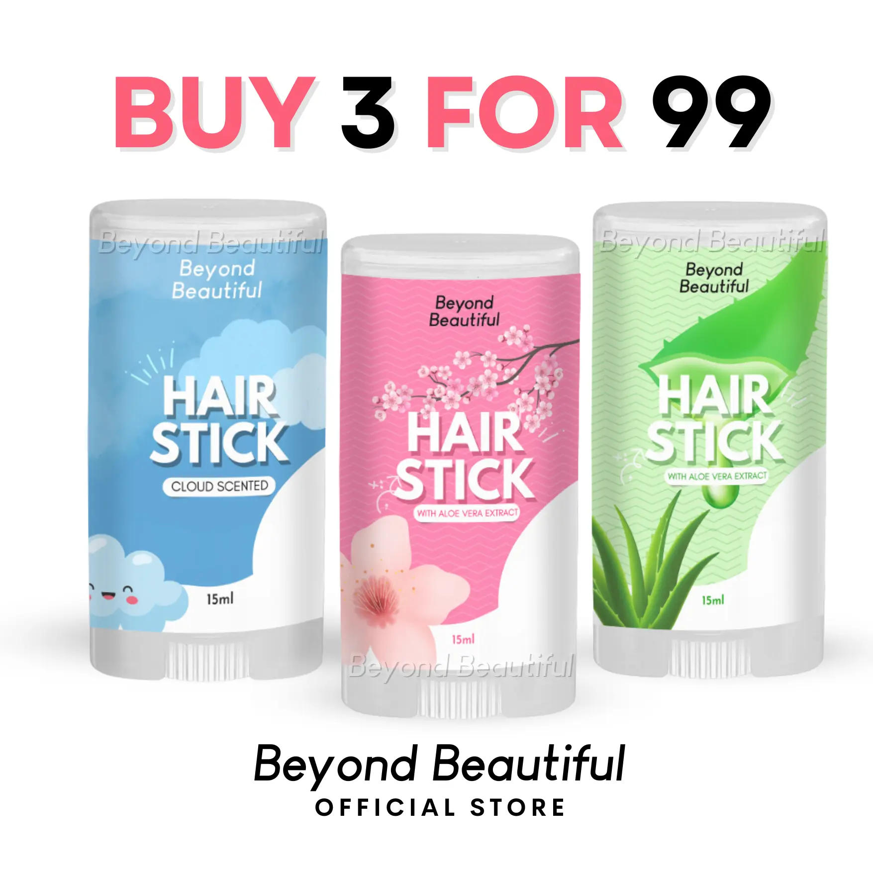 [BUNDLE] 3pcs Hair Styling Stick Hairstick (Aloe, Sakura, Cloud) Gel Haircare  Compact Fragrance Frizz Smoothing Scented