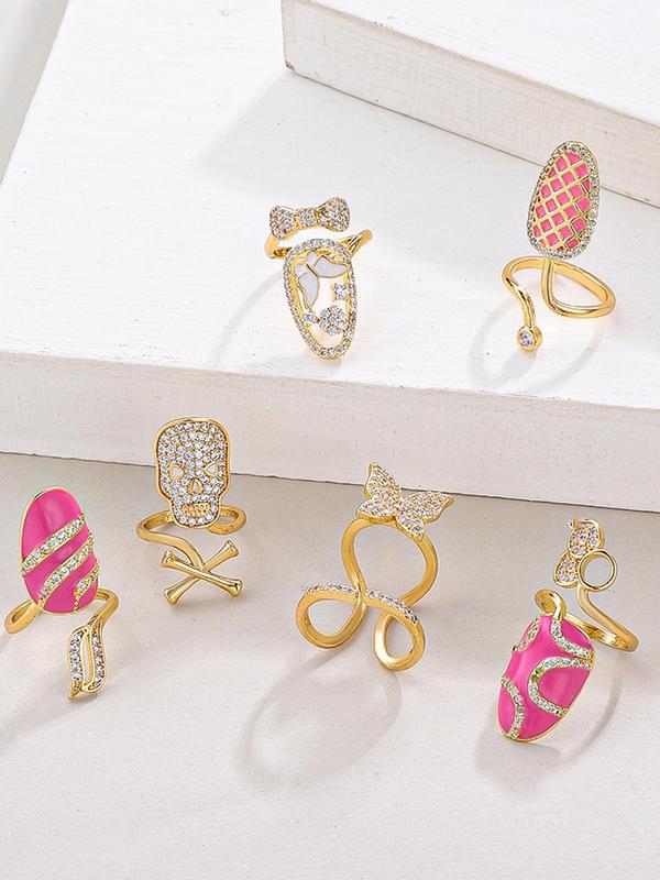 Elegant Rhinestone Decorated Ring Set, Fashion Accessories for Women & Girls, Trendy All-match & Exquisite Jewelry for Birthday Gift 4