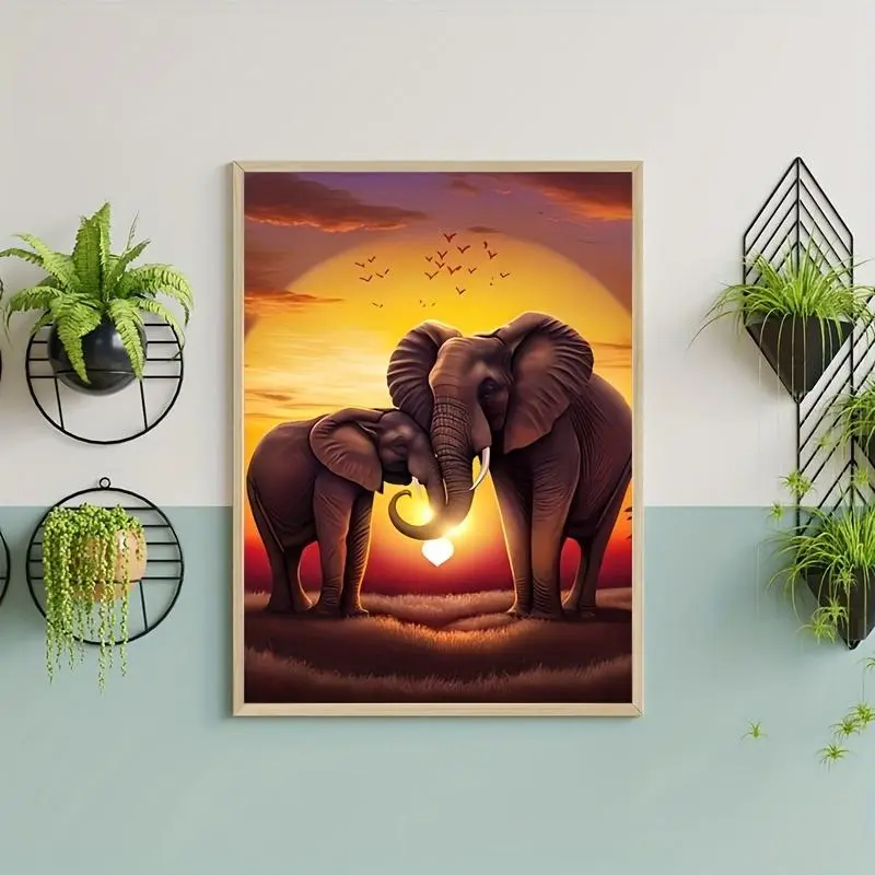 Elephant Pattern DIY Diamond Art Painting Kit without Frame, DIY Decorative Art Painting, Handmade Craft Wall Art Decoration for Home Living Room Bedroom 0