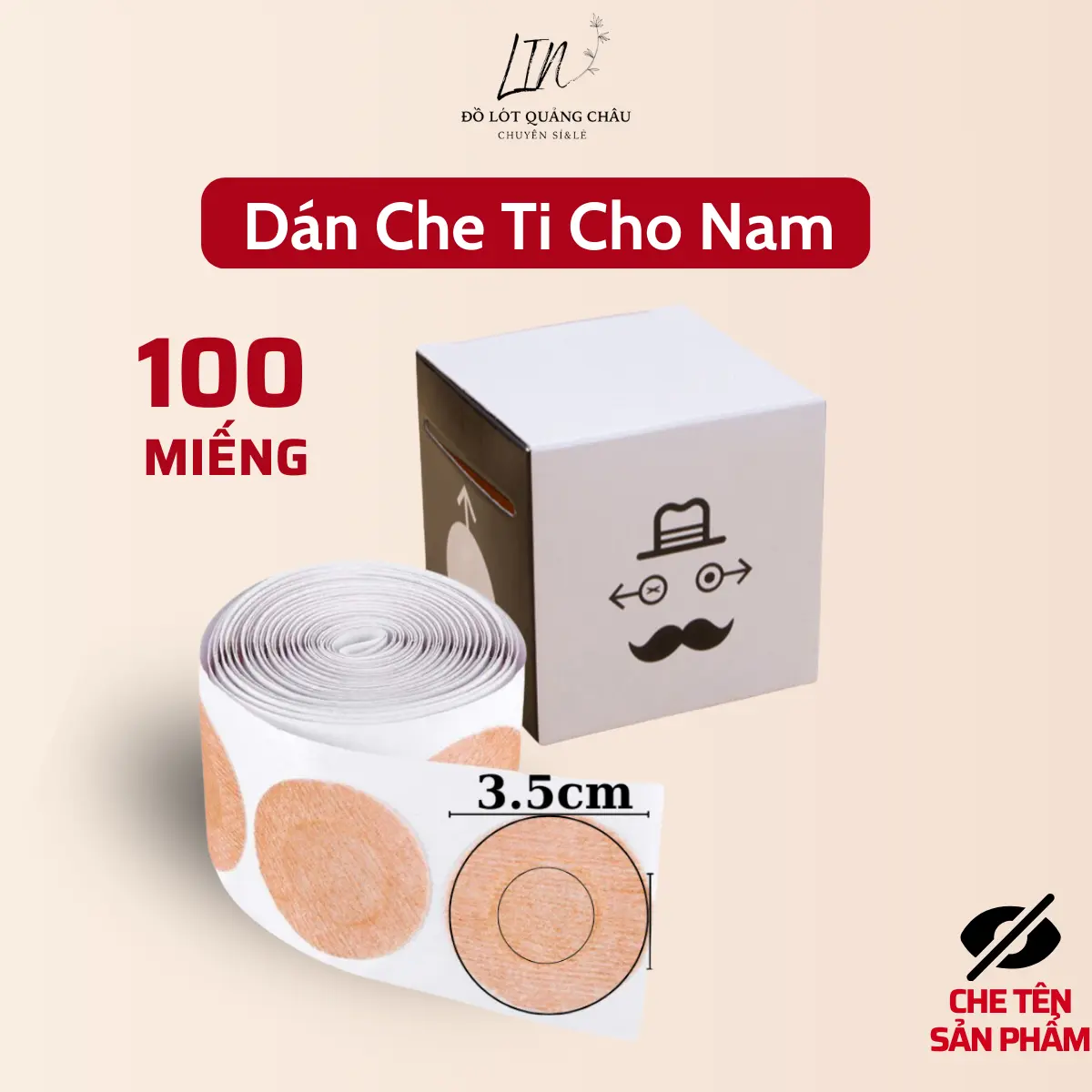 Hộp 100 miếng dán ti nam giấy lụa an toàn cho da giúp che đầu ti sử dụng 1 lần tiện dụng Linstore 356 Cao Su Bra