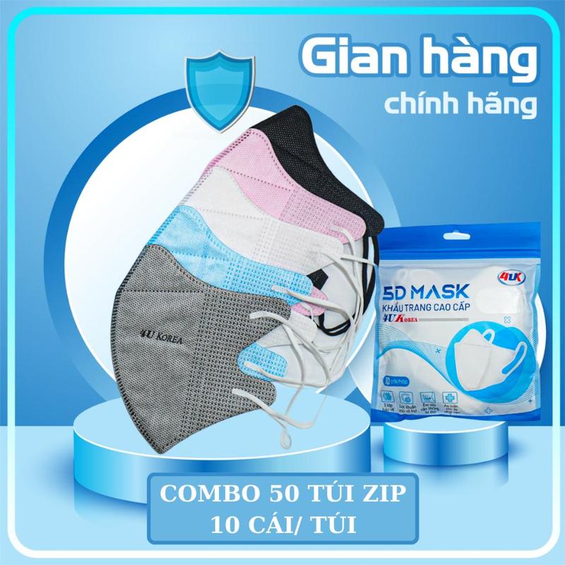  Combo   500 Chiếc  khẩu trang 5D mask 4UK korea quai thun 3 lớp cao cấp 