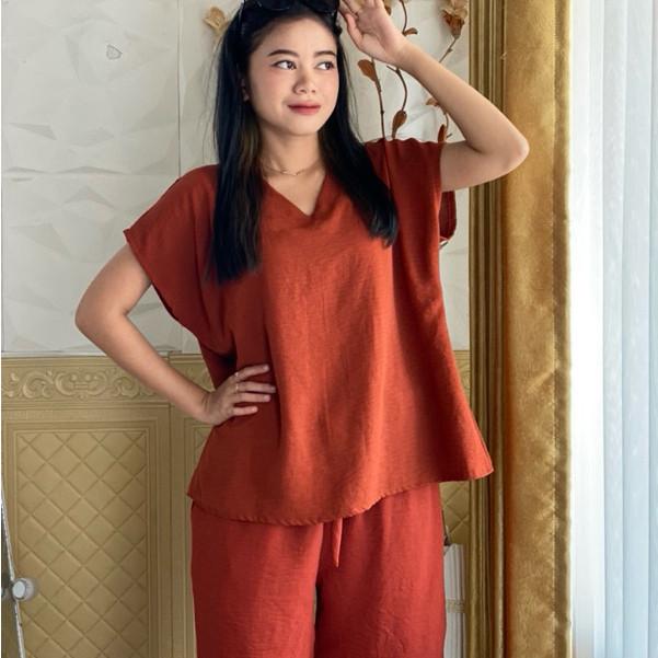 HARGA SPECIAL 3PCS ONE SET SETELAN BAJU WANITA / HOTPANS BAHAN CRINKLE AIRFLOW / CELANA PENDEK WANITA / BAJU TIDUR LENGAN PENDEK LD 120 3