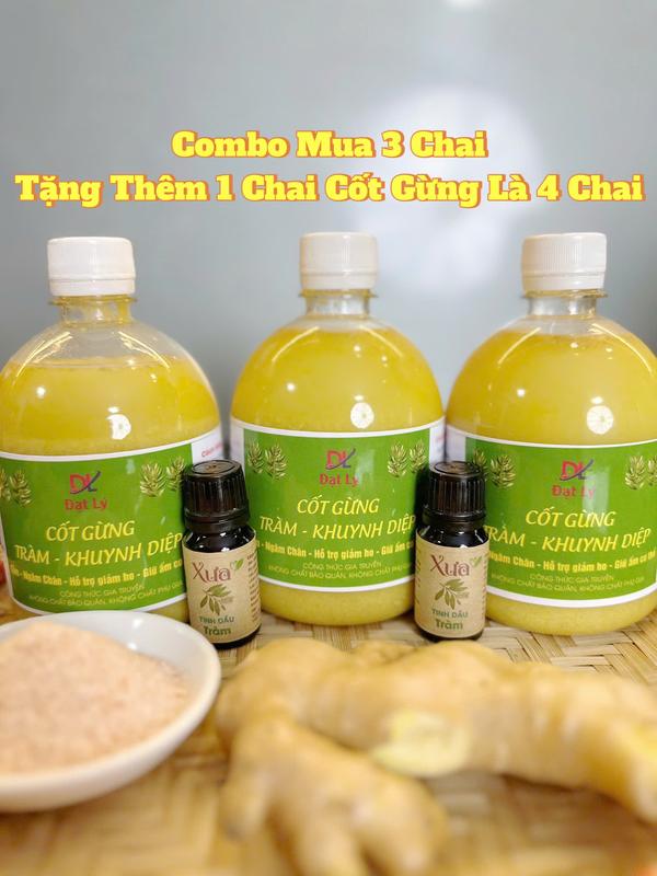 (Deal Hời) Combo 3(Tặng Thêm 1) Chai Cốt Gừng Tràm Khuynh Diệp Đạt Lý 500ml Tặng Thêm 1 Chai Cốt Gừng Là 4 Chai- Pha Tắm, Ngâm Chân, Giữ Ấm Dưỡng Body Làm Đẹp Da