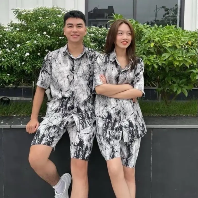 Bộ đồ nam nữ chất liệu lụa HÀN mát lạnh mặc đi du lịch Áo set