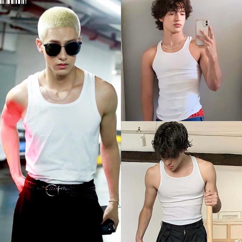 Áo Thun Ba Lỗ Tank Top Nam Cổ Vuông Màu Trắng Đen Form Ôm Menswear
