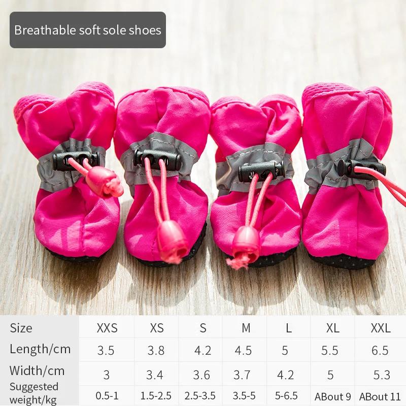 Product Introduction of 4 pcs/set waterproof pet dog shoes anti-slip rain boots footwear for small cats dogs puppy dog pet booties pet paw accessories 17