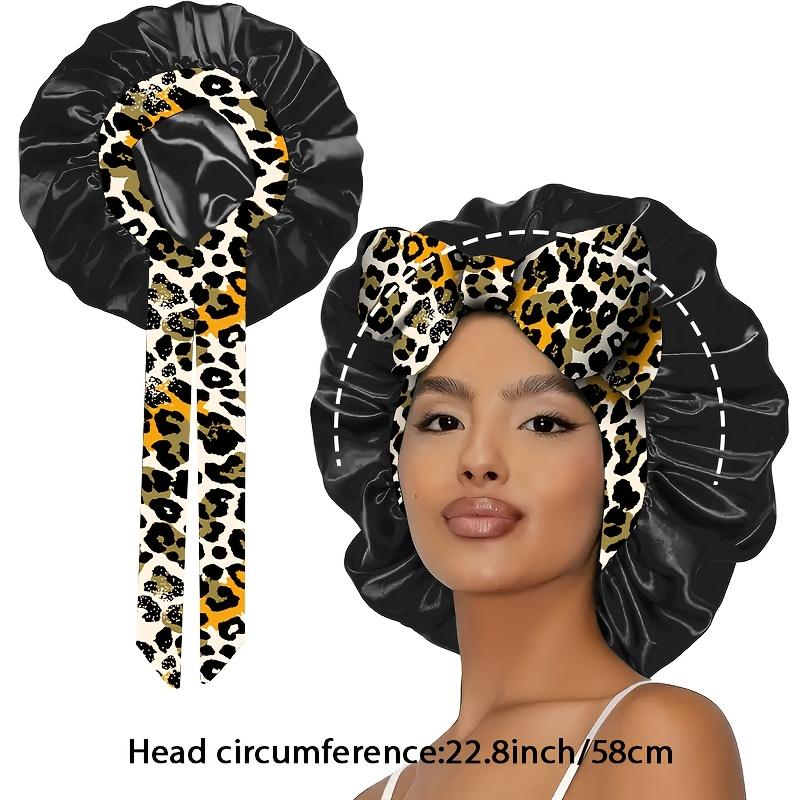 Product Introduction of 1pc Satin Adjustable Bohemian Style Bonnet with Long Ribbons, Soft Polyester, Fashionable Hair Care Bath Hat, No Fragrance 7