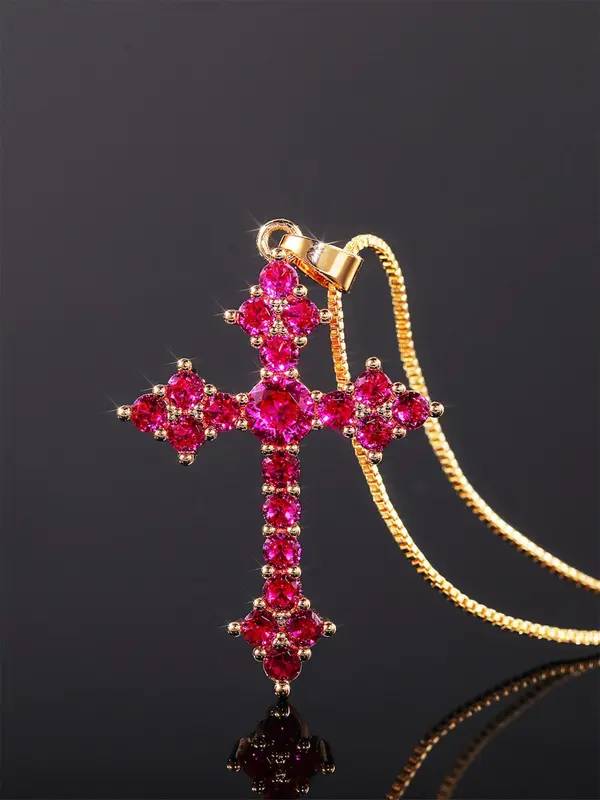 Rhinestone Cross Pendant Necklace for Women,  Fashion Jewelry for Party, Daily Clothing Decor, Trendy Jewelry for Birthday Gift 1
