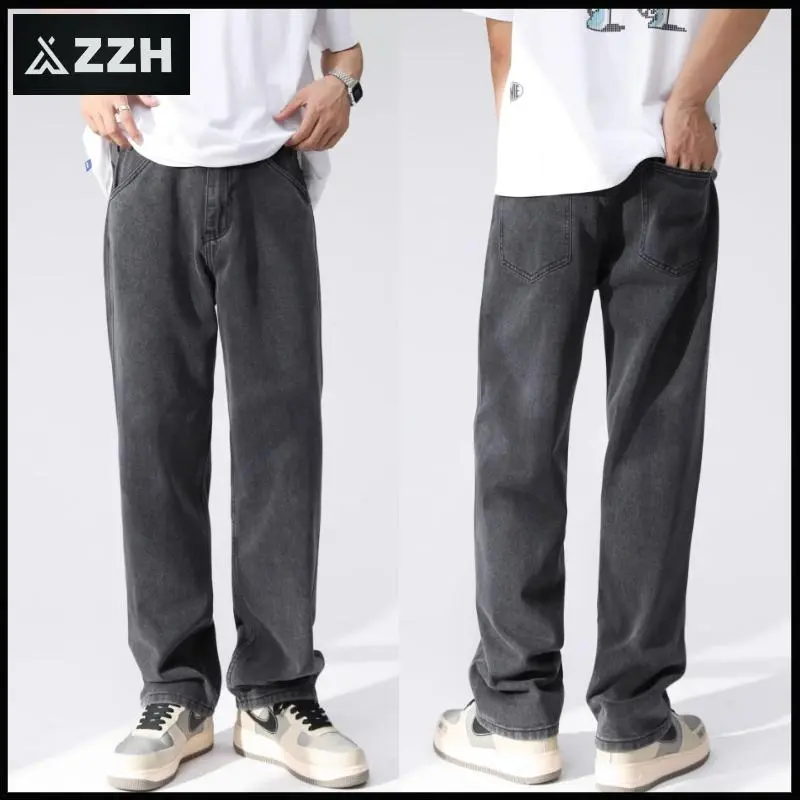 celana jeans pria straight pants celana pria celana gombrong cowok jeans kulot hitam celana panjang pria Casual Black Plain Tebal Lembut
