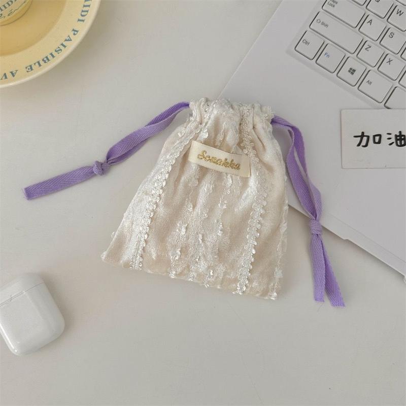 Túi lưu trữ dây rút trang trí ren, túi vải Nhỏ Thích hợp cho son môi, ví đựng tiền Xu, tai nghe, túi cầm tay, bán chạy tại cửa hàng năm 2025 8