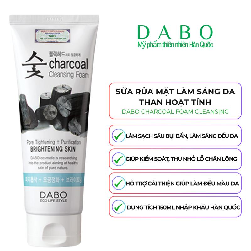 MỸ PHẨM DABO CHÍNH HÃNG Sữa rửa mặt thải độc than hoạt tính - Dabo Charcoal Cleansing Foam 150ml cho Nam Nữ