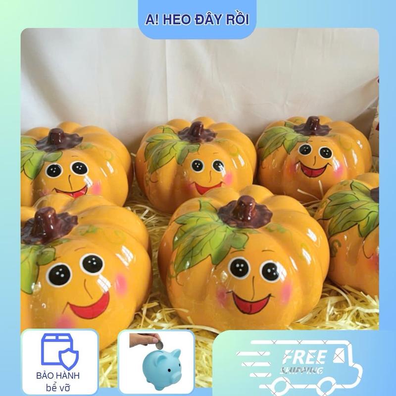 [ lỗ tròn + lỗ dẹt] Bí ngô lỗ tròn tiết kiệm Đựng Tiền Ống Heo Ống Tiết Kiệm/ heo đất tiết kiệm hình bí ngô/ quả bí ngô gốm sứ Bát Tràng