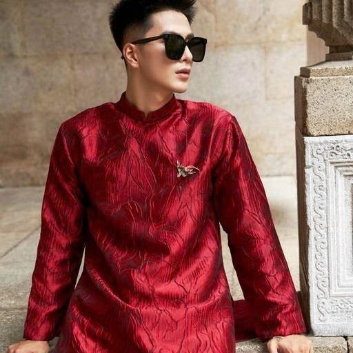 ÁI AZ  Áo Dài Nam Cách Tân Gấm Vân Dáng Ngắn Khóa Sau N002 1