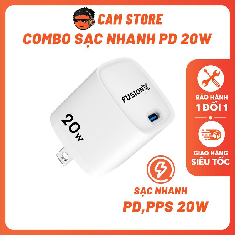 Combo Sạc Nhanh FUSIONX PD20W - Sạc Nhanh PD, PPS, QC 20W Kèm Cáp C-C, C-L