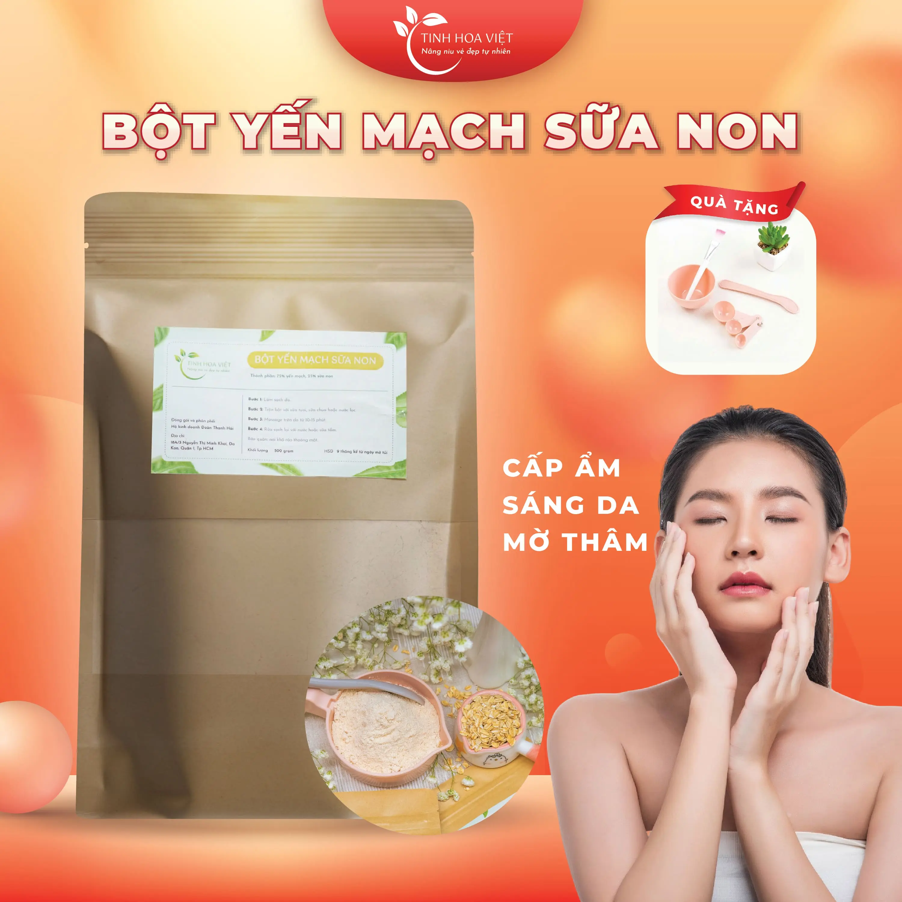 Bột yến mạch sữa non cấp ẩm dưỡng sáng tẩy tế bào 500g tinhhoaviet