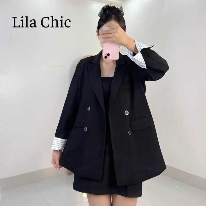B15 Áo Blazer, Áo vest dài tay 2 lớp phối tay kẻ 2 lớp công sở thiết kế Nữ 3