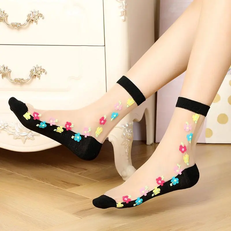 Hot Selling Anti Slip Crystal Silk Women's Socks With Four Seasons Cotton Bottom And Rose Transparent Glass Fiber Midsole Socks