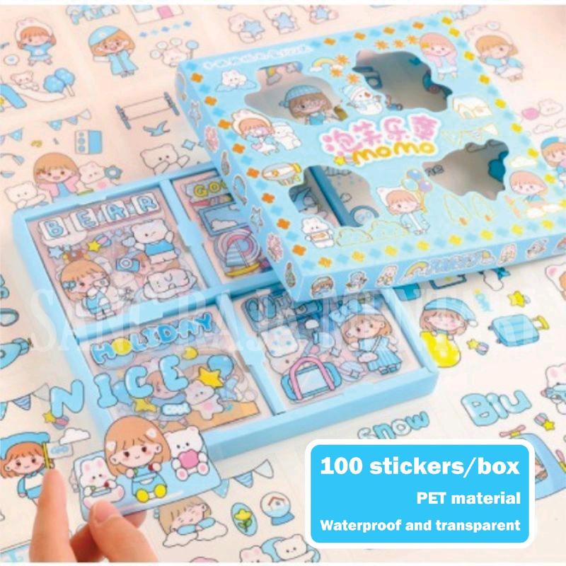 Stiker Momo Waterproof Dapat Box isi 100 Lembar | Sticker Kartun Korea Dekorasi Aesthetic Botol Minum Tumblr Viral Lucu Paper 6