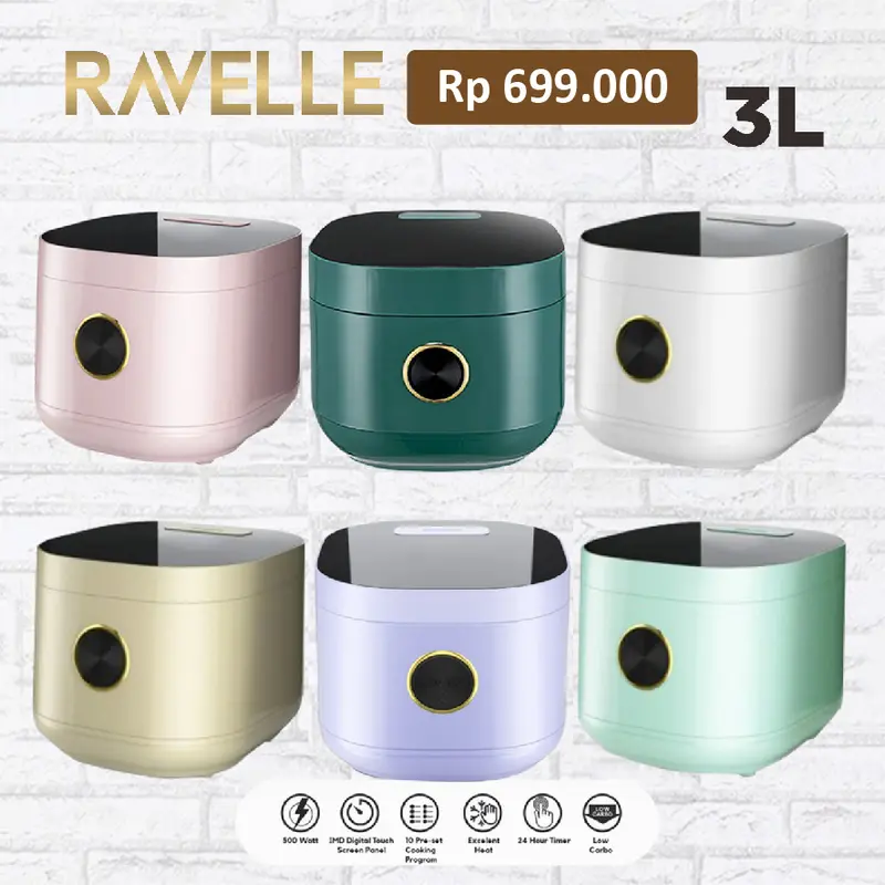 Ravelle Rice Cooker Rendah Gula 3 Liter (1,2 Liter Beras) - Digital Low Carbo Rice Cooker 0