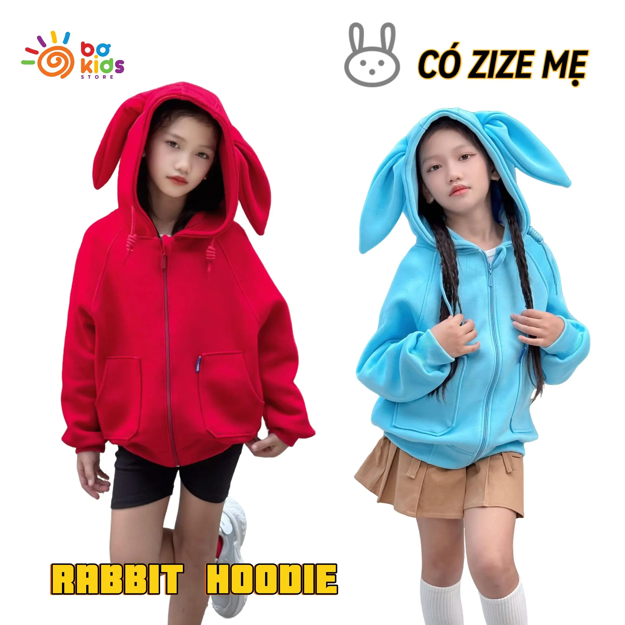 Áo khoác hoodie tai thỏ dễ thương cho bé gái  - Rabbit hoodie