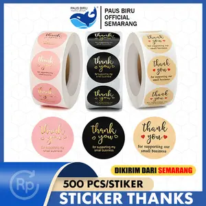 Paus Biru - Sticker Thank You 500 pcs/stiker terima kasih Warna Self Adhesive Seal Label Roll Sticker thank you besar Kertas Paper