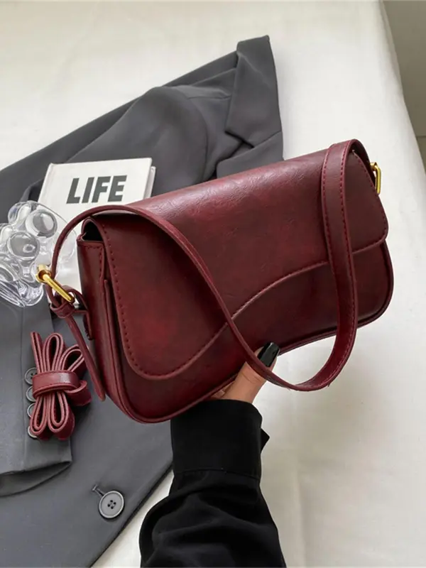 Women's Solid Color Flap Shoulder Bag, Fashionable Flip Cover Magnetic Buckle PU Leather Bag for Work & Commuting, Casual Trendy Versatile High-quality Daily Commuting Bag 4