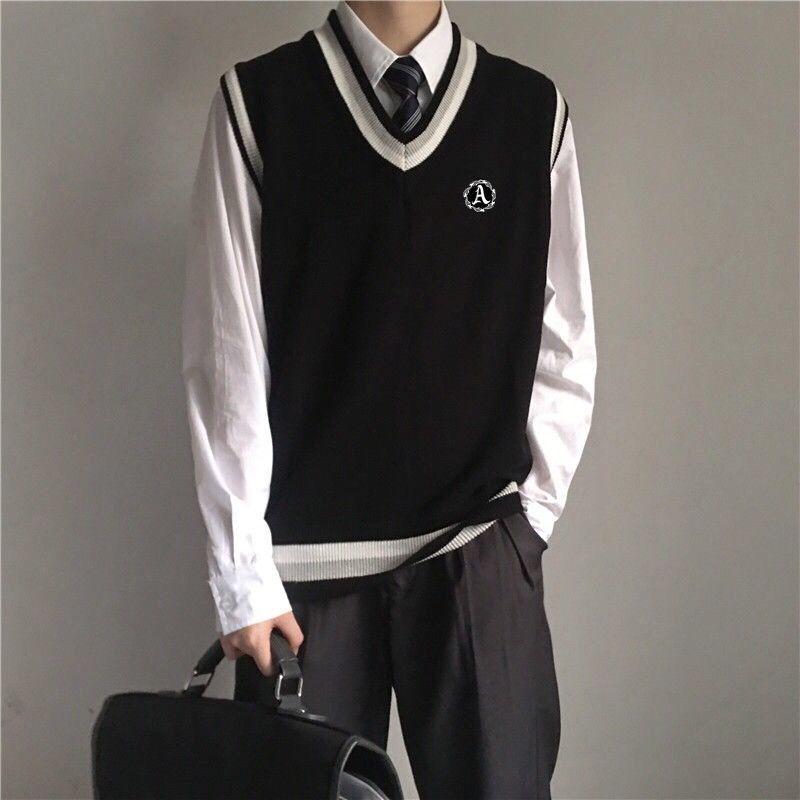 Áo Len Vest DKSweater, Phong Cách Đại Học Mùa Thu, Dành Cho Học Sinh Nam, Xu Hướng Hàn Quốc, Không Tay, Cổ Chữ V, Áo Len Dệt Kim, Áo Vest JK, HK 1
