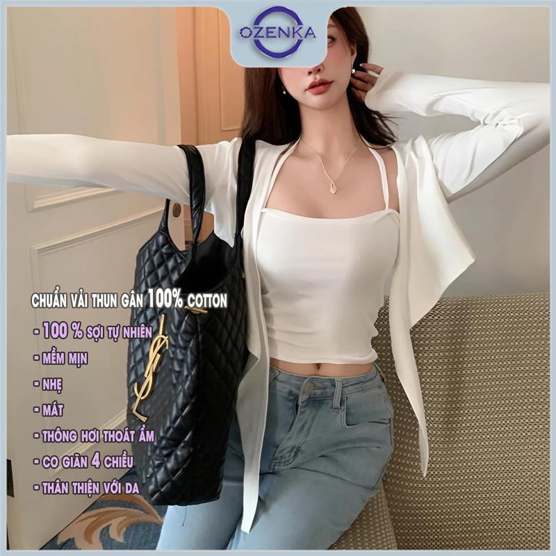 Product Introduction of Áo croptop kiểu tay dài ôm nữ sang chảnh OZENKA , áo dệt kim nữ xinh phong cách nhẹ nhàng cột dây mặc đi chơi đi cà phê 20