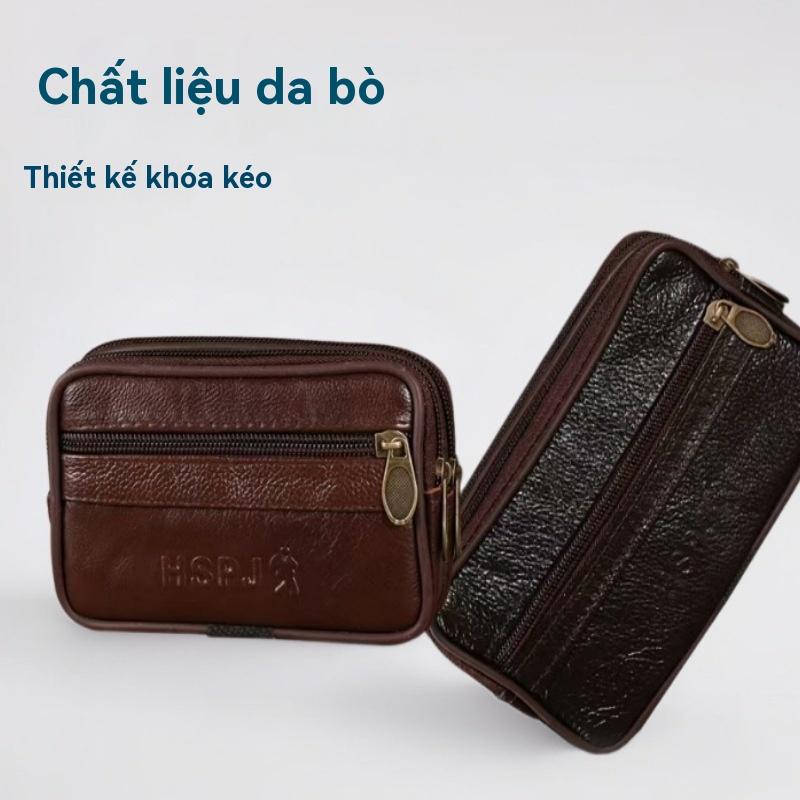 Túi Đeo Hông Đựng Điện Thoại Di Động Da Bò, Dành Cho Nam, Có Khóa Kéo, Túi Da, Thích Hợp Cho Nam Trung Người Già Và Cao Tuổi, ví đựng tiền Xu, Có Thắt Lưng 2